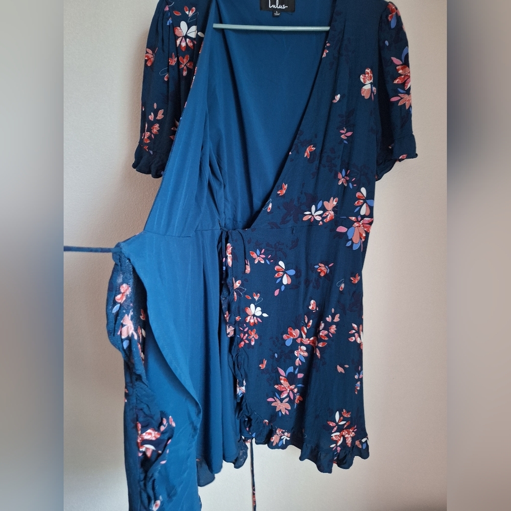 Lulus teal blue floral wrap dress - Picture 6 of 14